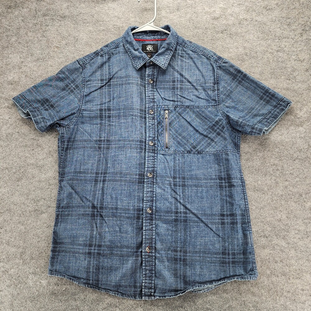 Rock Republic Shirt Mens Large Button Up Short Sleeve Blue